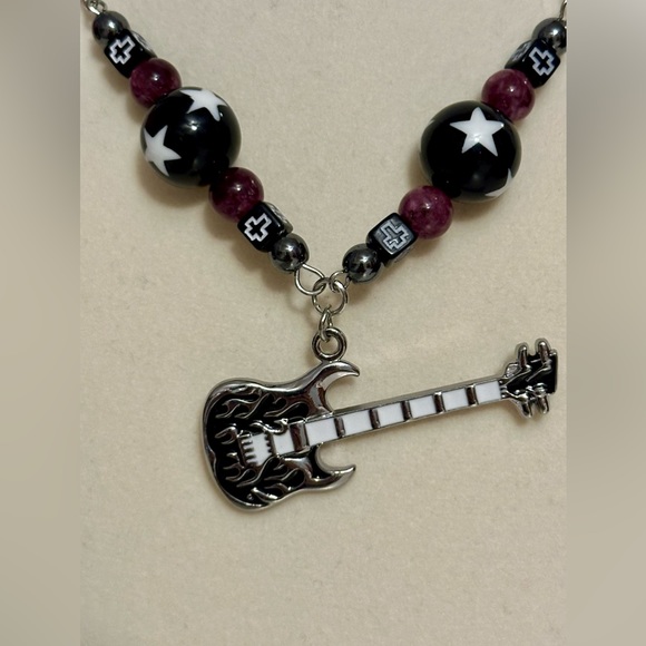 Guitar Pendant Unisex Men Women Necklace Choker Rock Punk Y2K Vintage New Stars - Picture 1 of 10